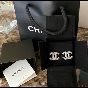 Genuine, Authentic Chanel Double C Stud Earrings